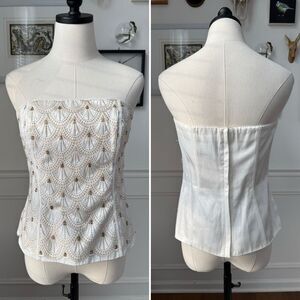 White House Black Market Strapless Corset Bustier Top Ivory Embroidered Beaded 6